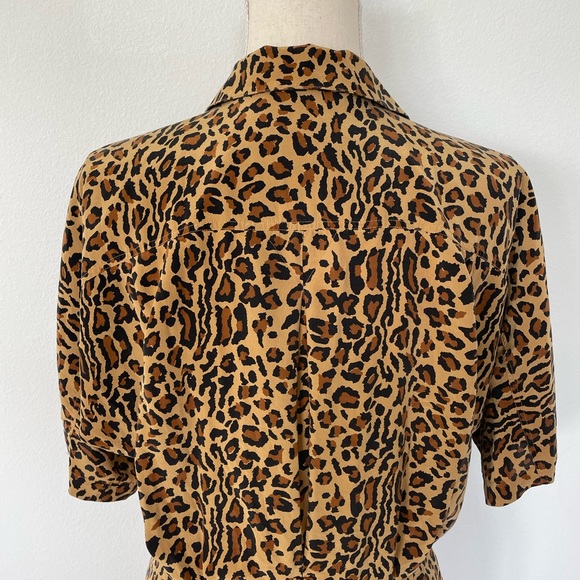 Vintage 80s Silk Animal Leopard Print Button Front Size Medium Shirt Dress - Picture 5 of 12